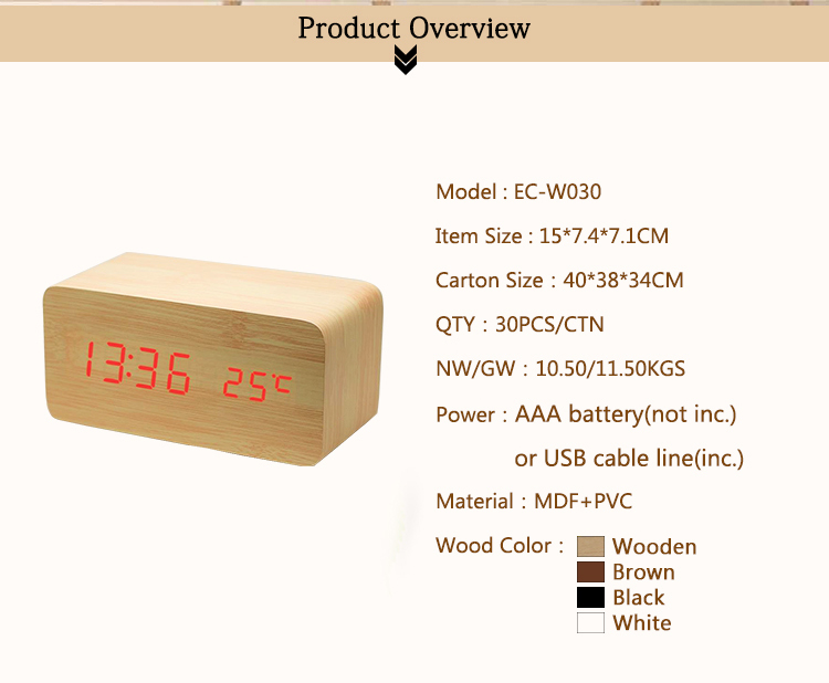 wooden alarm clock specifications
