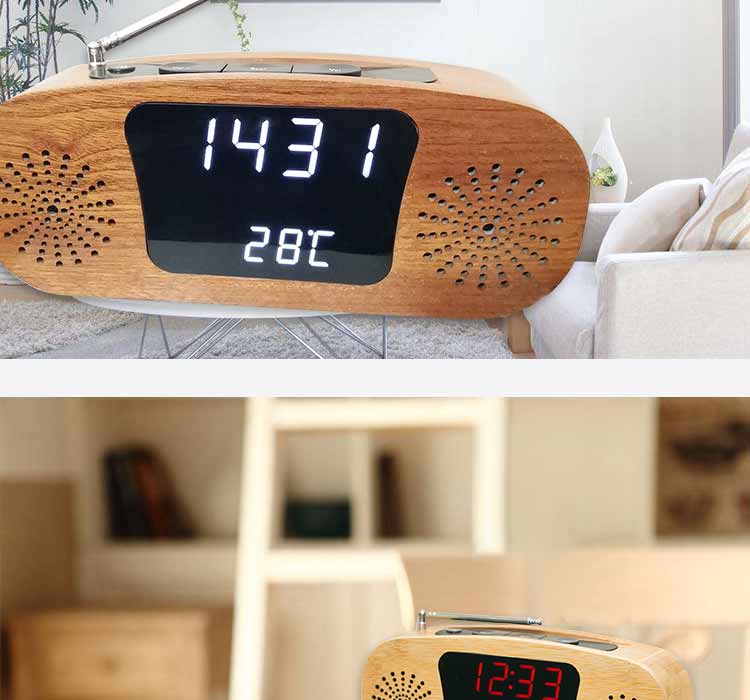 solid wood fm radio clock