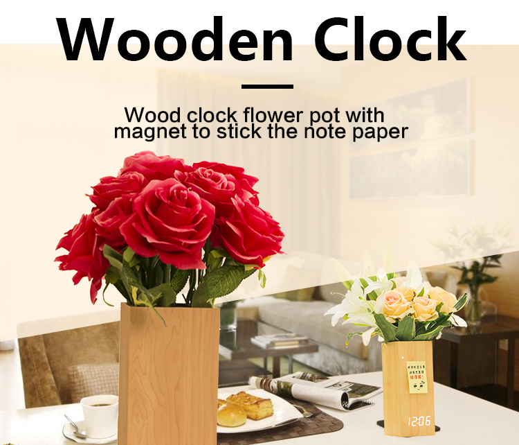 wooden clock flower pot