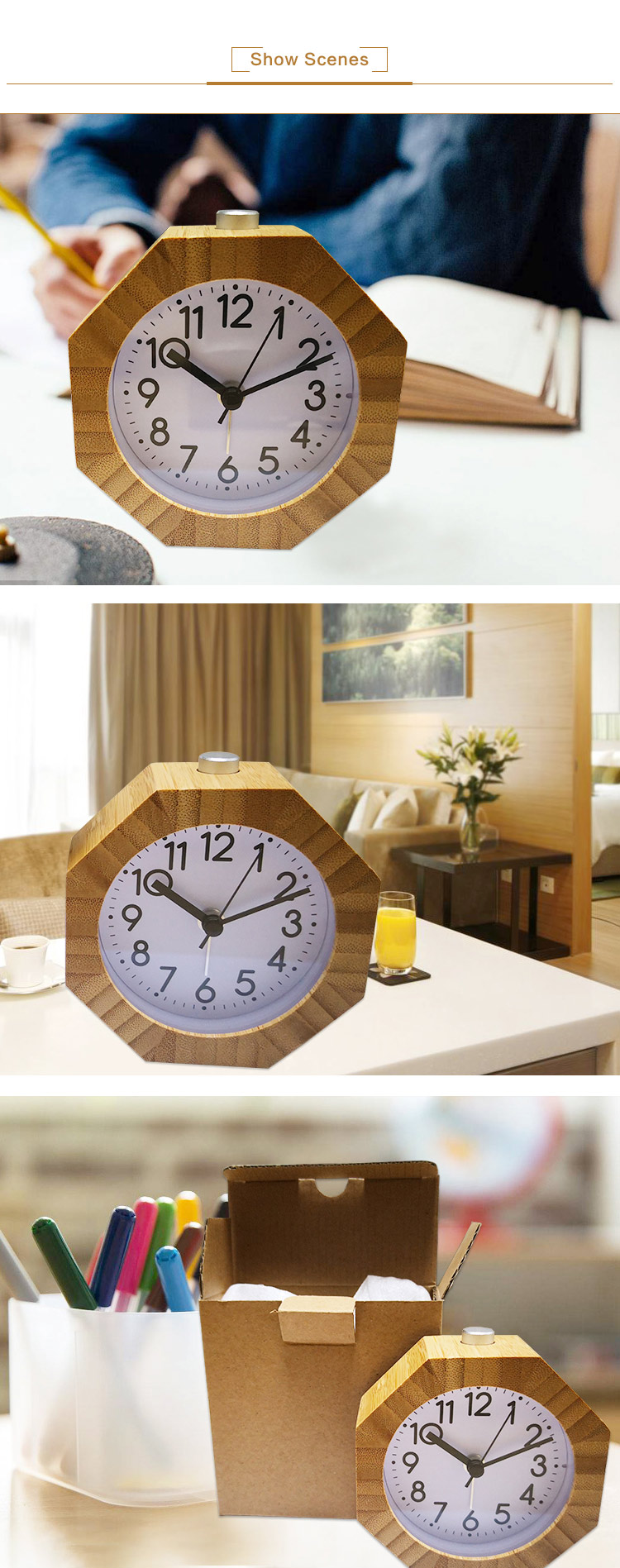real bamboo quartz alarm clock
