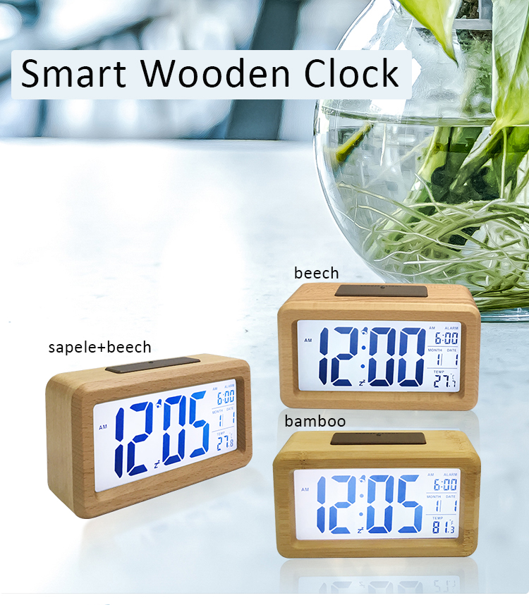 wooden digital smart clock