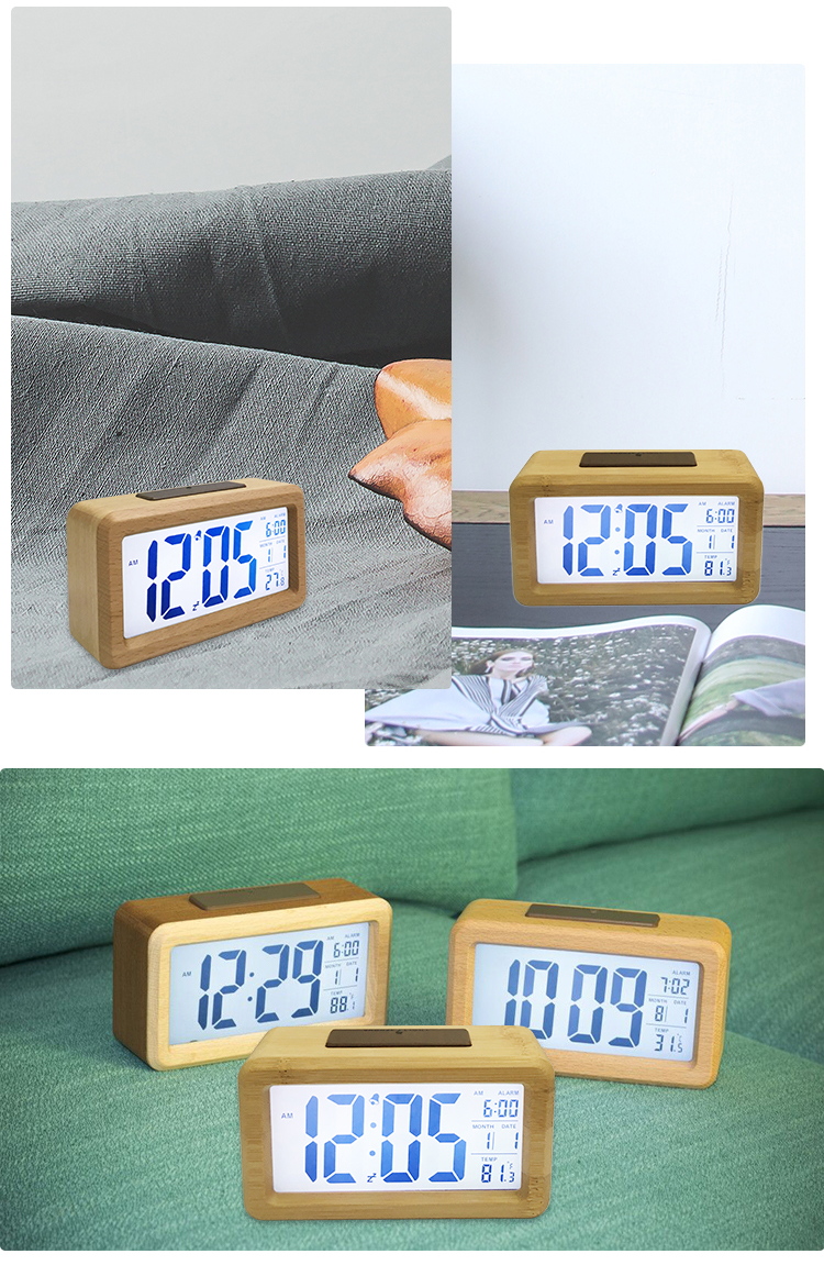 wood frame digital silent smart alarm clock