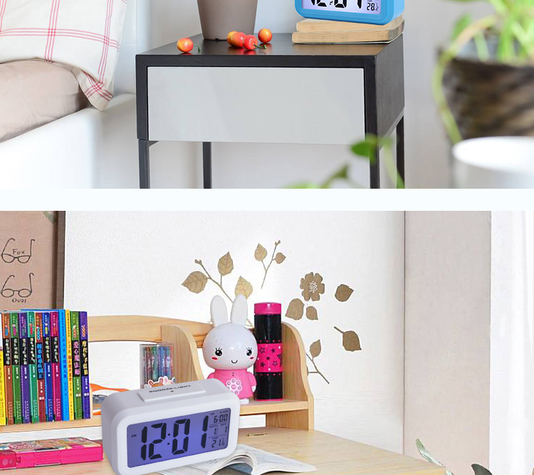 table clock with calendar and temperature