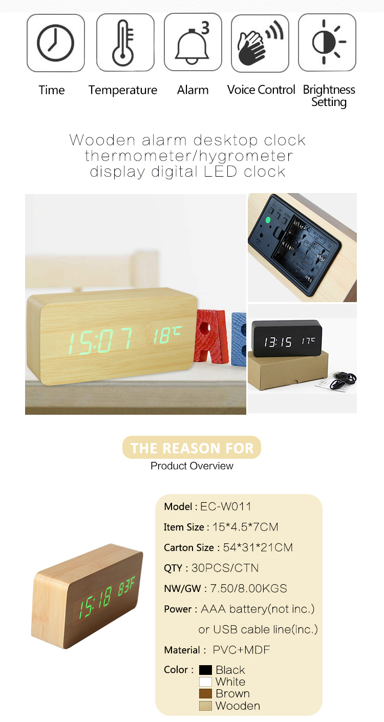 voice control luminous temperature display table clock
