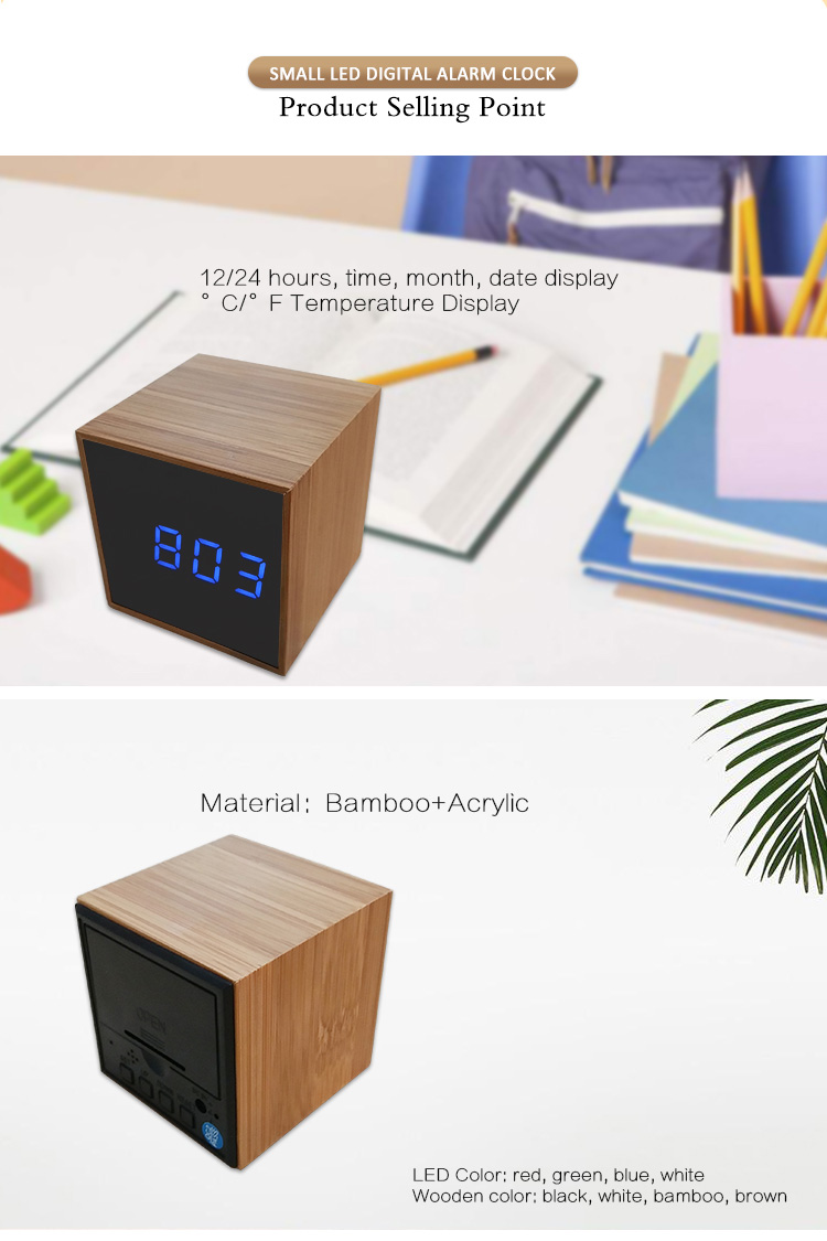 Bamboo Acrylic mirror alarm clock