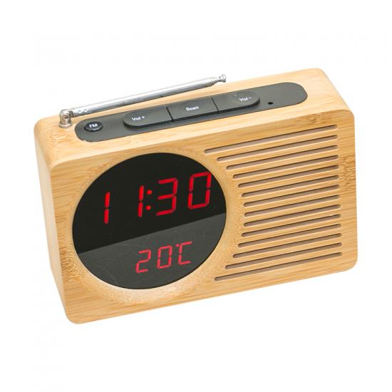  FM radio wooden LED table clock temperature display