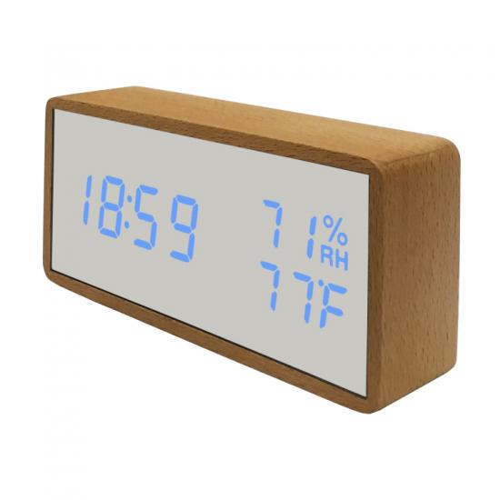 Acrylic humidity and temperature table alarm clock for baby house silent wood clock