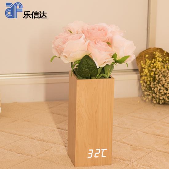 Home decoration wooden flower pot alarm clock with magnet sticky