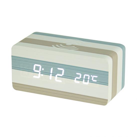 New design fashionable stripe led alarm clock wireless charger