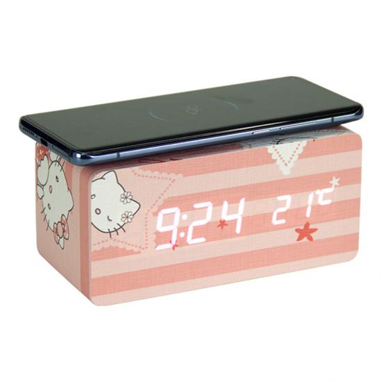 Cute hello kitty digital alarm clock and wireless charger
