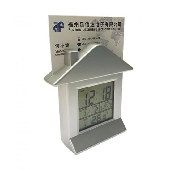 LCD desk clock with card holder