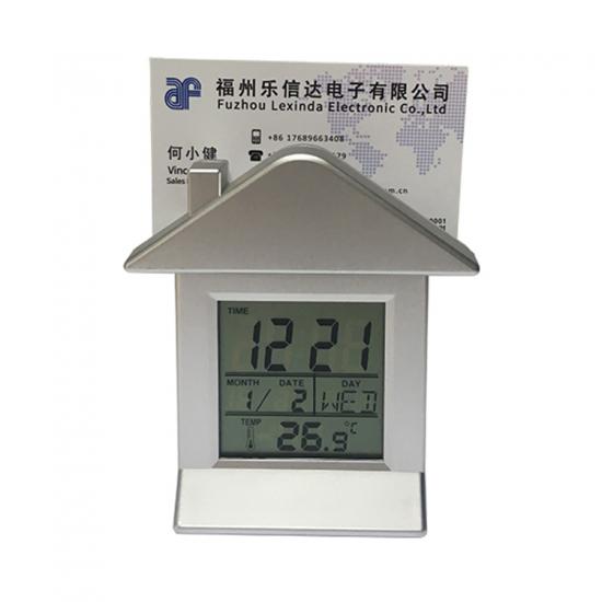 LCD desk clock with card holder
