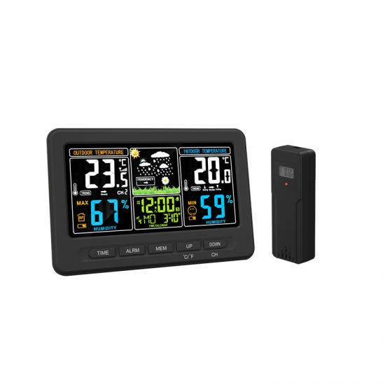 Digitale LCD Funk-Wetterstation Wecker Temperatur Hygrometer Kalender Tischuhr